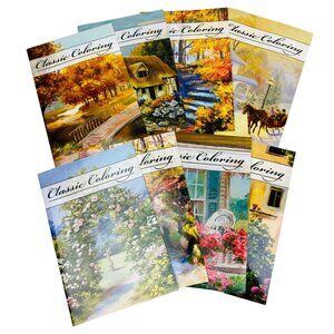Set Of 8 Classic Coloring Books For Adults & Teens Scenic Seasons Cottagecore